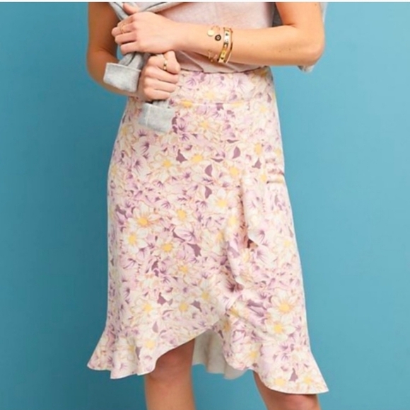 Anthropologie Floral Skye Ruffled Pencil Skirt Size 8 - Picture 1 of 12